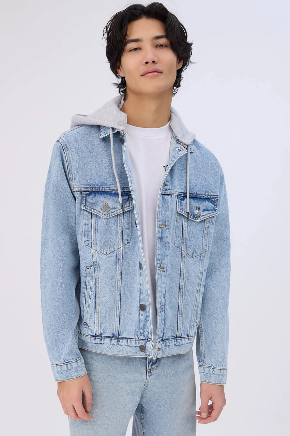 Amnesia Mens Denim Hooded Jacket