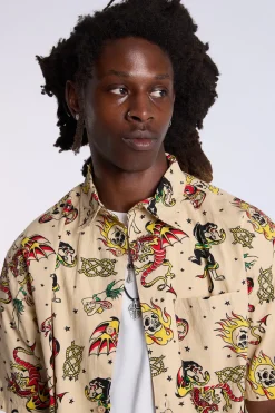 Arsenic Mens Allover Tattoo Print Button-Up