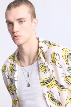 Arsenic Mens Banana Skeleton Button-Up