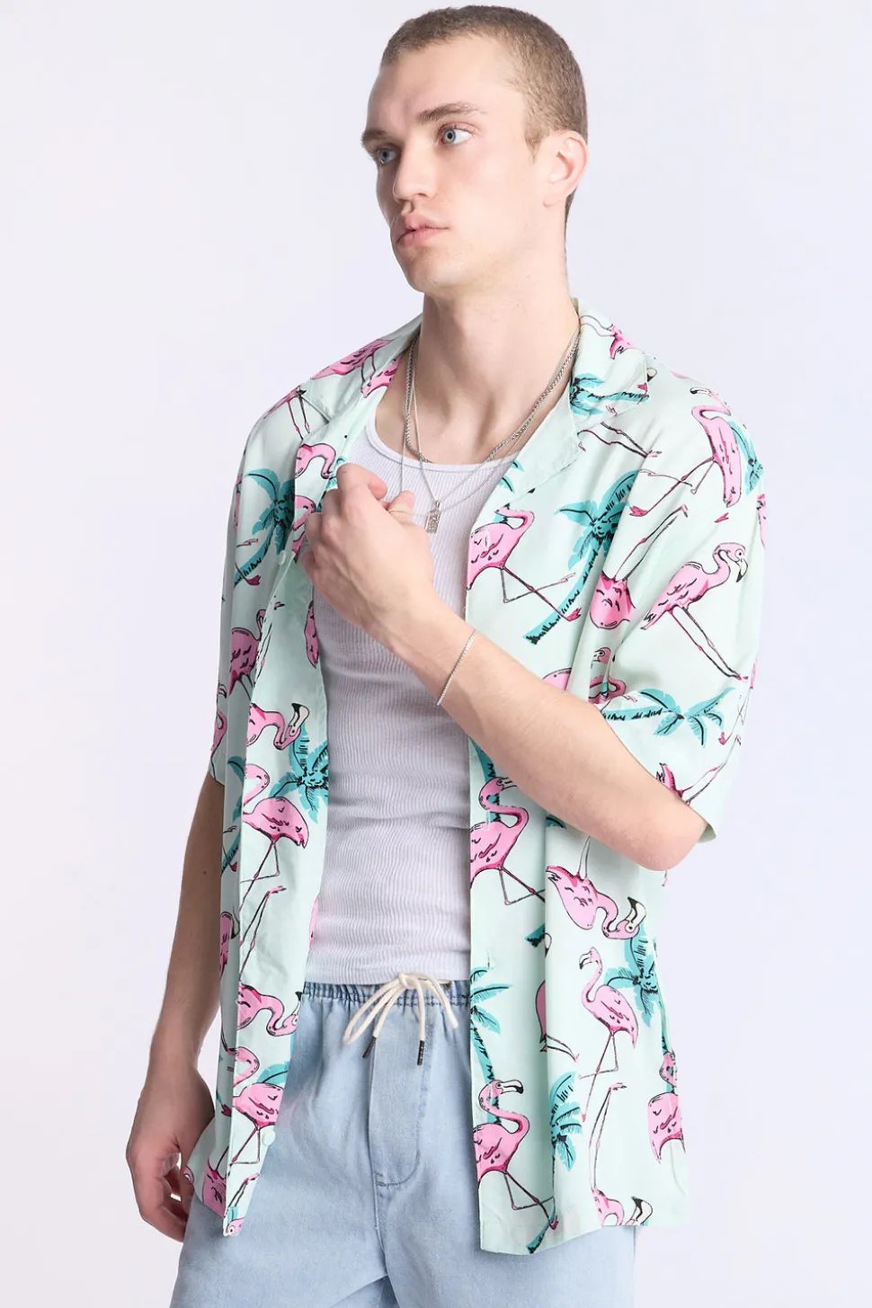 Arsenic Mens Flamingo Print Button-Up