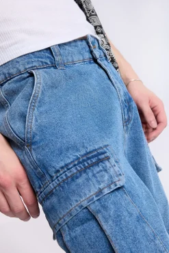 Arsenic Mens Loose Denim Cargo Shorts