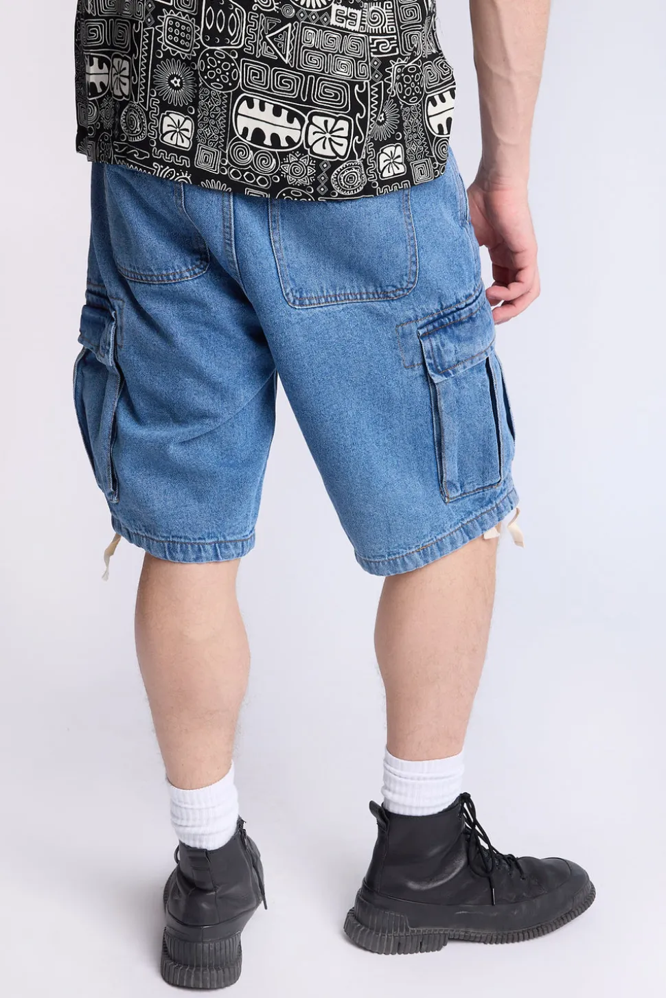 Arsenic Mens Loose Denim Cargo Shorts