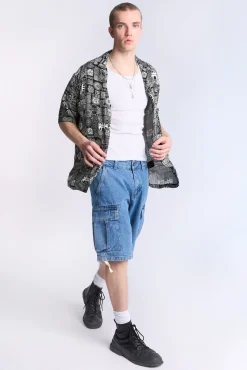 Arsenic Mens Loose Denim Cargo Shorts
