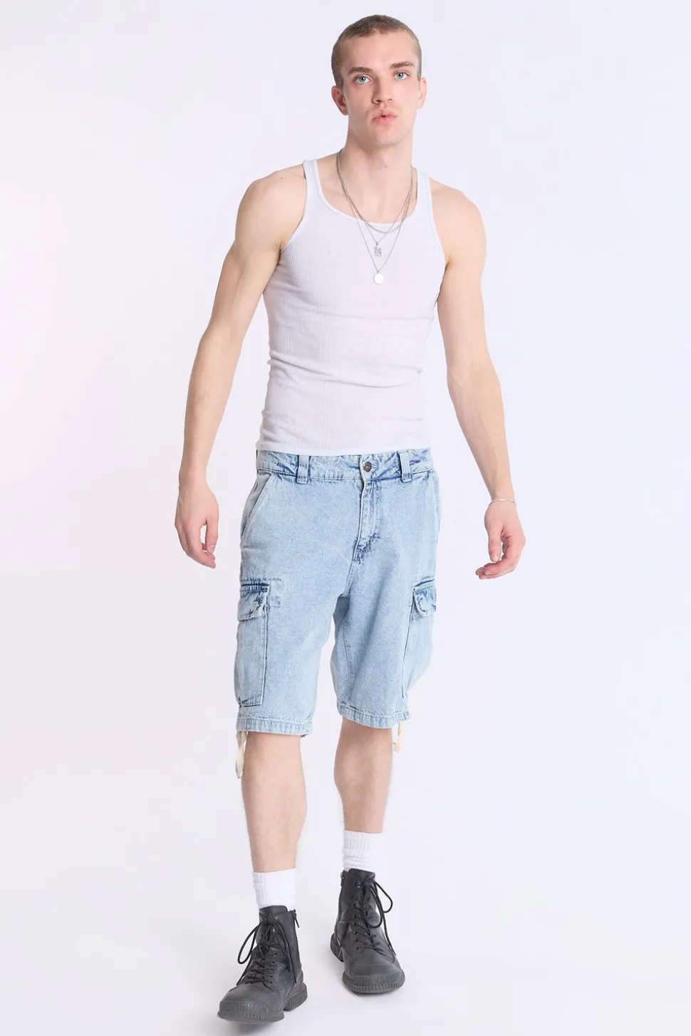 Arsenic Mens Loose Denim Cargo Shorts