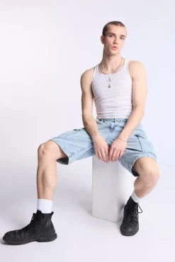 Arsenic Mens Loose Denim Cargo Shorts