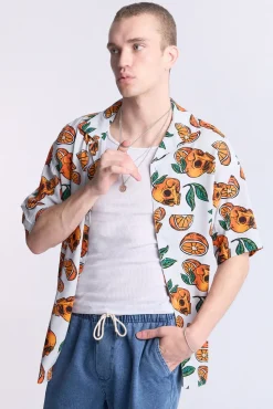 Arsenic Mens Orange Skulls Button-Up