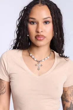 Cropped V-Neck Tee