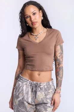 Cropped V-Neck Tee