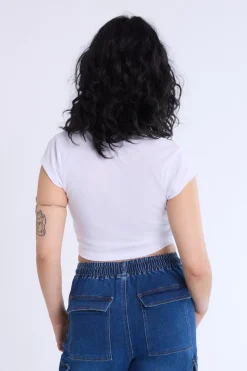 Curved Hem Cropped Henley Tee