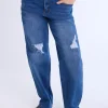 Distressed Straight Leg Jeans