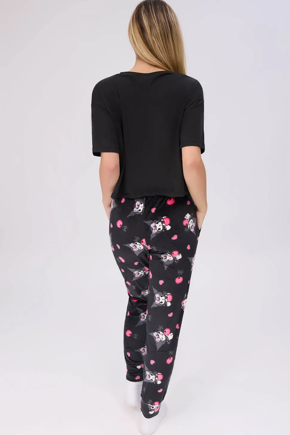 Kuromi 2-Piece Pajama Tee & Velour Jogger Set
