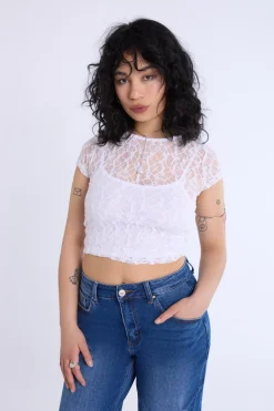 Lace Cap Sleeve Cropped Top