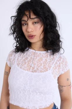 Lace Cap Sleeve Cropped Top