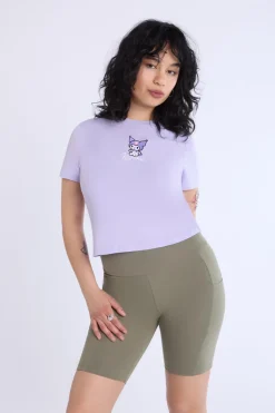 Womens Kuromi Embroidered Baby Tee