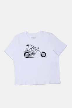 Womens Motorcycle Snoopy Graphic Baby Tee