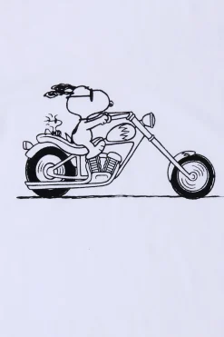 Womens Motorcycle Snoopy Graphic Baby Tee